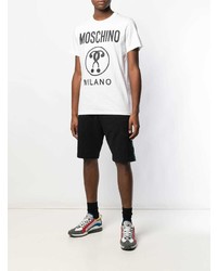 T-shirt à col rond imprimé blanc et noir Moschino