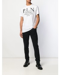 T-shirt à col rond imprimé blanc et noir Philipp Plein