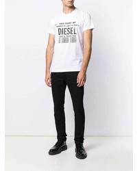 T-shirt à col rond imprimé blanc et noir Diesel