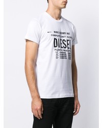 T-shirt à col rond imprimé blanc et noir Diesel