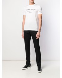 T-shirt à col rond imprimé blanc et noir Giorgio Armani