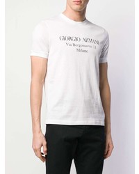 T-shirt à col rond imprimé blanc et noir Giorgio Armani