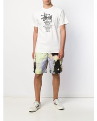 T-shirt à col rond imprimé blanc et noir Stussy