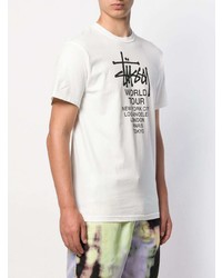 T-shirt à col rond imprimé blanc et noir Stussy