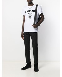 T-shirt à col rond imprimé blanc et noir Balmain