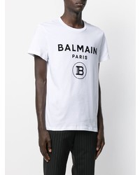 T-shirt à col rond imprimé blanc et noir Balmain