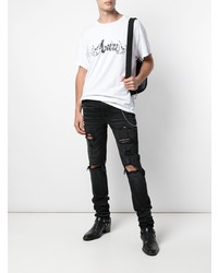 T-shirt à col rond imprimé blanc et noir Amiri