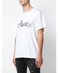 T-shirt à col rond imprimé blanc et noir Amiri