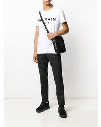 T-shirt à col rond imprimé blanc et noir Balmain