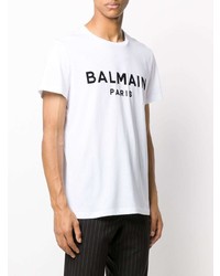 T-shirt à col rond imprimé blanc et noir Balmain