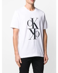 T-shirt à col rond imprimé blanc et noir Calvin Klein Jeans