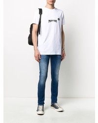 T-shirt à col rond imprimé blanc et noir Philipp Plein