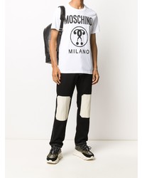 T-shirt à col rond imprimé blanc et noir Moschino