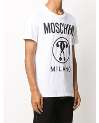 T-shirt à col rond imprimé blanc et noir Moschino