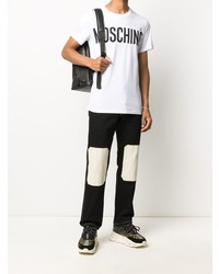 T-shirt à col rond imprimé blanc et noir Moschino