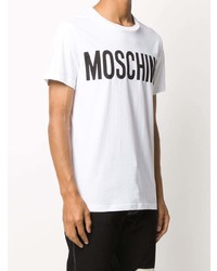 T-shirt à col rond imprimé blanc et noir Moschino