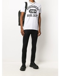 T-shirt à col rond imprimé blanc et noir DSQUARED2