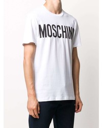 T-shirt à col rond imprimé blanc et noir Moschino