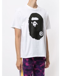 T-shirt à col rond imprimé blanc et noir A Bathing Ape