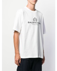 T-shirt à col rond imprimé blanc et noir Balenciaga