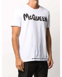 T-shirt à col rond imprimé blanc et noir Alexander McQueen