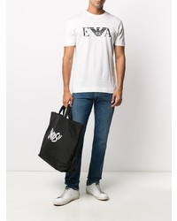 T-shirt à col rond imprimé blanc et noir Emporio Armani