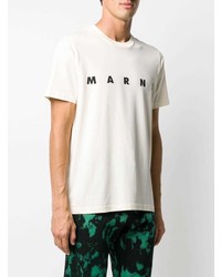 T-shirt à col rond imprimé blanc et noir Marni