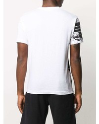 T-shirt à col rond imprimé blanc et noir Stone Island