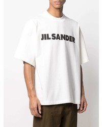 T-shirt à col rond imprimé blanc et noir Jil Sander