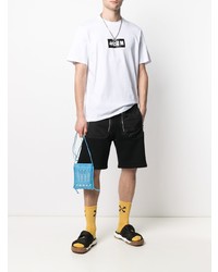 T-shirt à col rond imprimé blanc et noir MSGM