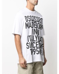 T-shirt à col rond imprimé blanc et noir DSQUARED2