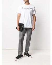 T-shirt à col rond imprimé blanc et noir Billionaire