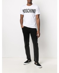 T-shirt à col rond imprimé blanc et noir Moschino