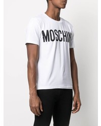 T-shirt à col rond imprimé blanc et noir Moschino