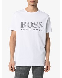 T-shirt à col rond imprimé blanc et noir BOSS