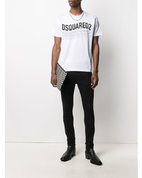 T-shirt à col rond imprimé blanc et noir DSQUARED2