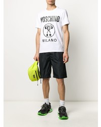 T-shirt à col rond imprimé blanc et noir Moschino