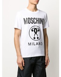 T-shirt à col rond imprimé blanc et noir Moschino