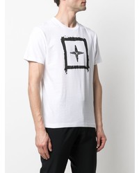 T-shirt à col rond imprimé blanc et noir Stone Island