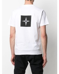 T-shirt à col rond imprimé blanc et noir Stone Island