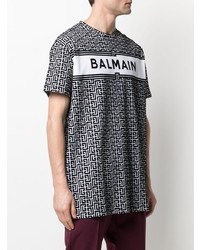 T-shirt à col rond imprimé blanc et noir Balmain