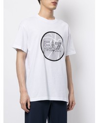 T-shirt à col rond imprimé blanc et noir Ea7 Emporio Armani