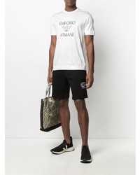 T-shirt à col rond imprimé blanc et noir Emporio Armani