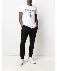 T-shirt à col rond imprimé blanc et noir Balmain