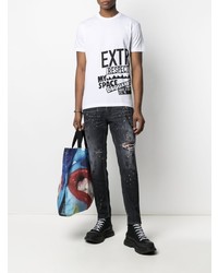 T-shirt à col rond imprimé blanc et noir DSQUARED2