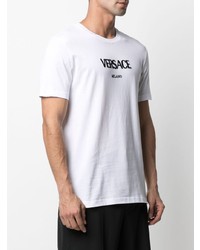 T-shirt à col rond imprimé blanc et noir Versace