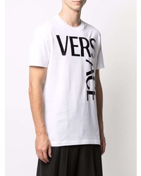 T-shirt à col rond imprimé blanc et noir Versace