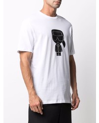 T-shirt à col rond imprimé blanc et noir Karl Lagerfeld