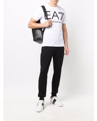 T-shirt à col rond imprimé blanc et noir Ea7 Emporio Armani