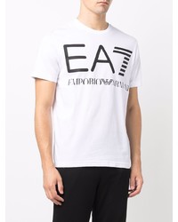 T-shirt à col rond imprimé blanc et noir Ea7 Emporio Armani